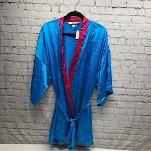 VINTAGE Victoria's Secret Pink and Blue Satin Robe ONE SIZE